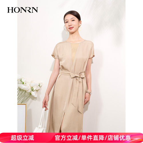 HONRN/红人系带收腰a字连衣裙