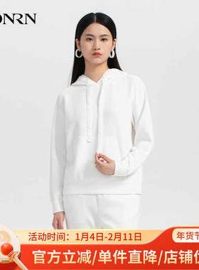 HONRN/红人白色洋气减龄长袖连帽套头卫衣上衣女春秋款HH33SY066