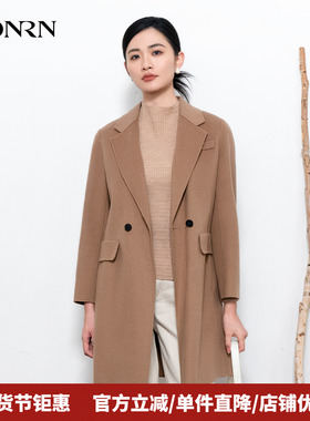 HONRN/红人气质西装领中长款双面羊毛呢大衣外套女秋冬HI55OD953