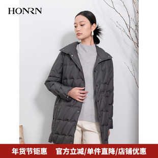 HONRN/红人防风立领轻薄白鹅绒羽绒服外套冬季女中长款HI55YR434