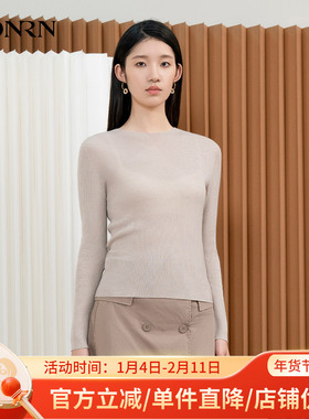 HONRN/红人修身显瘦长袖圆领套头羊毛针织衫上衣女春秋HI33OM018