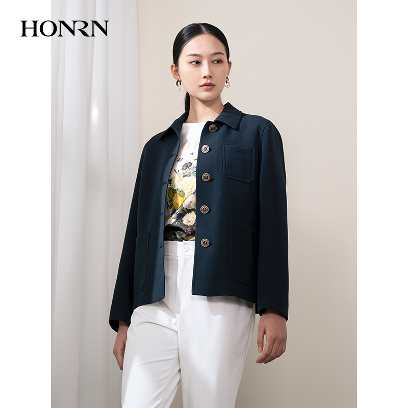 HONRN/红人短款绵羊毛桑蚕丝外套