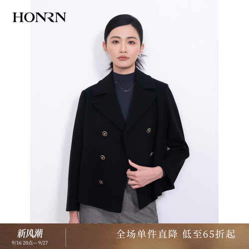HONRN/红人短款山羊绒羊毛呢大衣