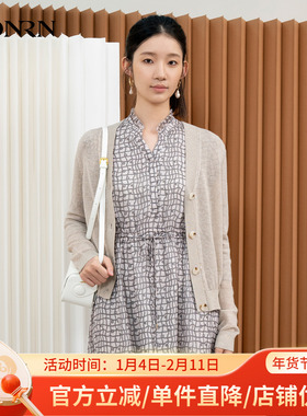 HONRN/红人休闲显瘦v领女士羊毛针织衫开衫女上衣春秋HI33OM703