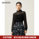 HONRN HJ11SY329 上衣女设计感打底衫 红人法式 优雅风蕾丝拼接长袖