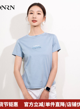 HONRN/红人休闲短款圆领套头纯棉短袖正肩女t恤上衣夏季HI22SY596