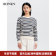 HONRN 女HH33OM691 上衣春秋款 红人圆领套头长袖 条纹羊毛衣针织衫