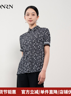 HONRN/红人休闲气质黑色短袖设计感薄款衬衫上衣女夏款HH22OC712