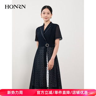 HONRN HH22OL698 红人气质休闲小众设计感遮肚子显瘦连衣裙女夏季