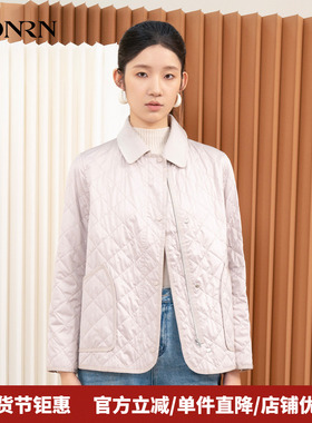 HONRN/红人休闲翻领纯色短款棉衣棉服外套女轻薄秋冬款HI33MA490