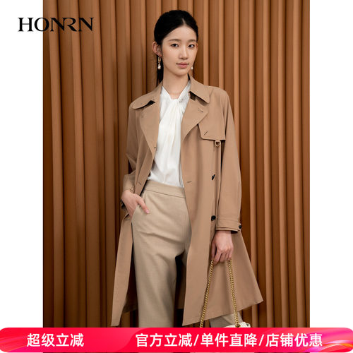 HONRN/红人中长款双排扣风衣外套