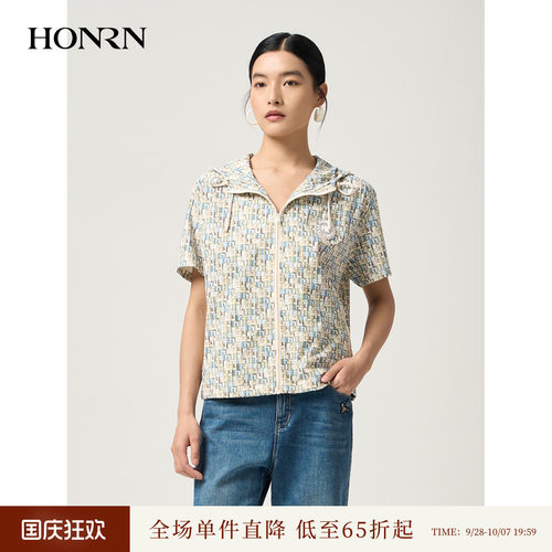 红人夏季连帽抽绳显瘦印花外套