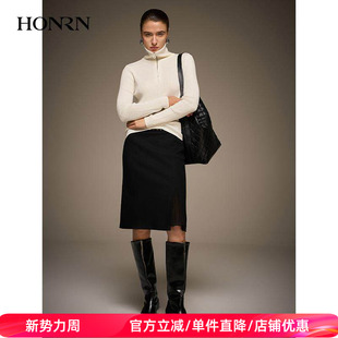 上衣女春秋款 显瘦翻领高领羊毛衣针织衫 HI55OM652 红人修身 HONRN