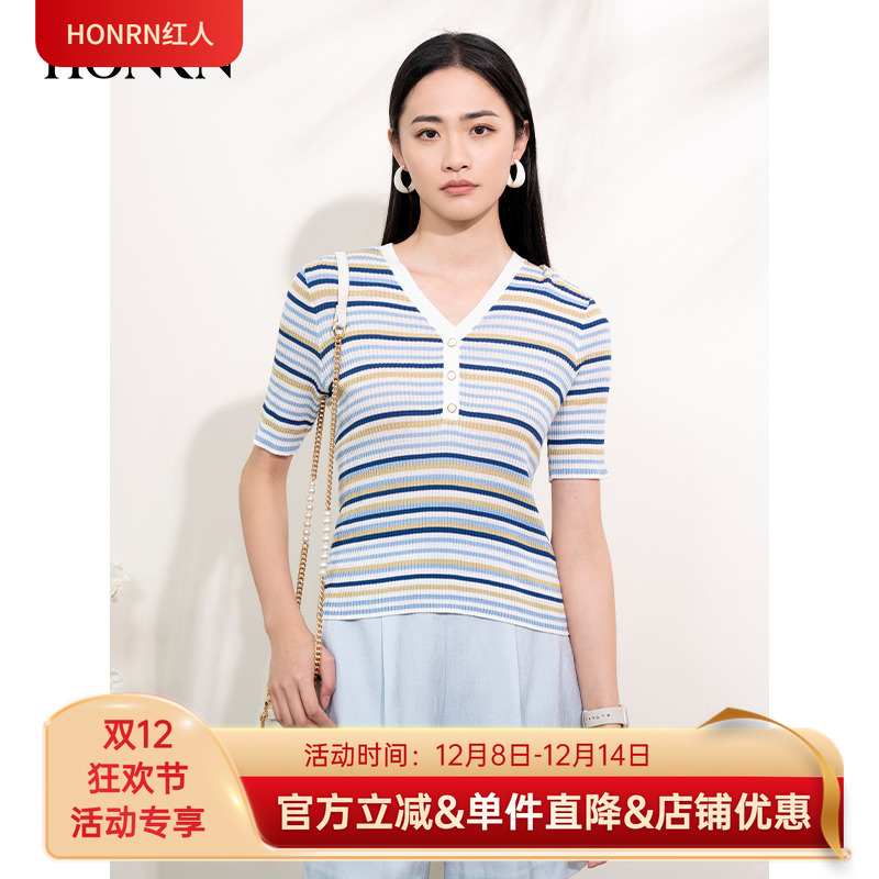 HONRN/红人薄款短袖针织衫上衣