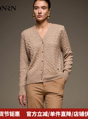 HONRN/红人立体绞花山羊绒羊毛衣针织衫开衫上衣女春秋HI55OM672