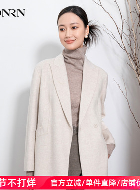 HONRN/红人西装领双面羊驼毛羊毛呢子大衣外套女秋冬HI55OD029