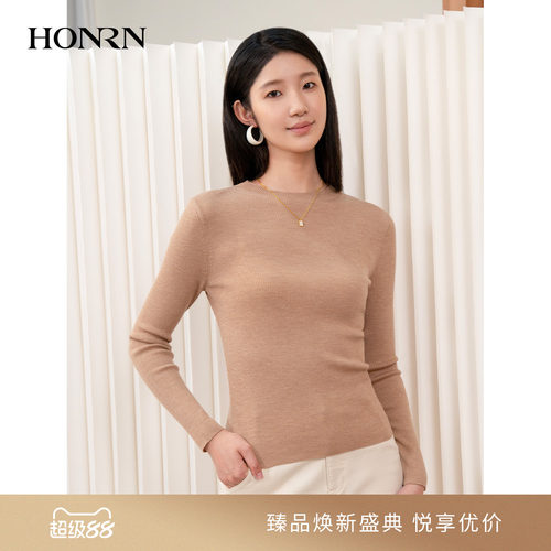HONRN/红人圆领套头绵羊毛针织衫