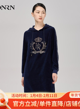 HONRN/红人秋季丝绒长袖遮肚子减龄垂坠感显瘦连衣裙女HI39OL019