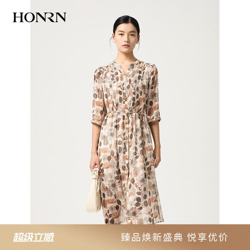 红人夏季V领碎花收腰显瘦连衣裙