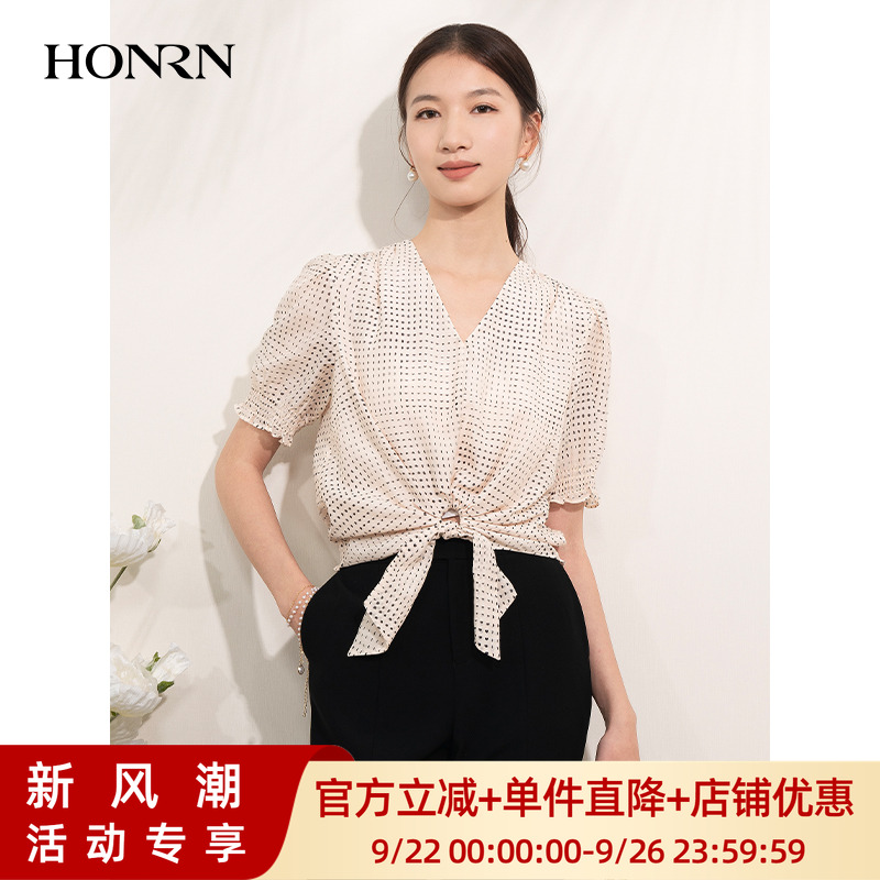 HONRN/红人短袖薄款桑蚕丝棉上衣