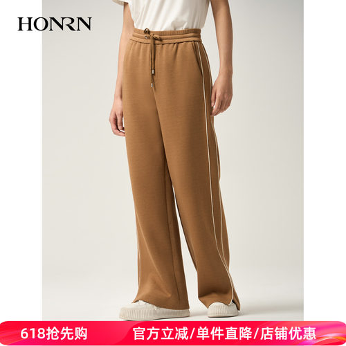 HONRN/红人抽绳松紧腰直筒休闲裤