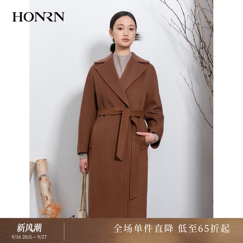 HONRN/红人系带山羊绒羊毛呢大衣