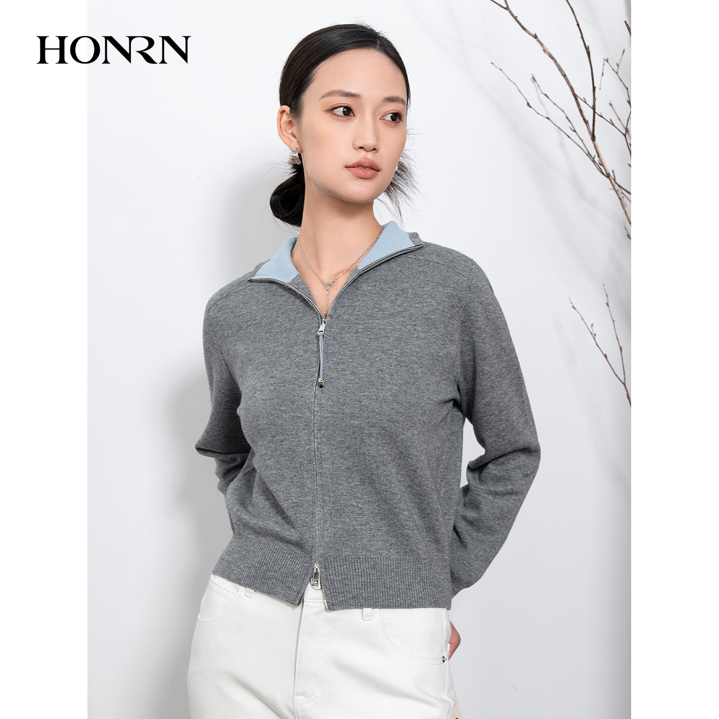 HONRN/红人双头拉链针织开衫外套