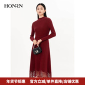 HONRN HG55OM657 收腰显瘦针织连衣裙秋冬款 红人减龄红色长袖 修身