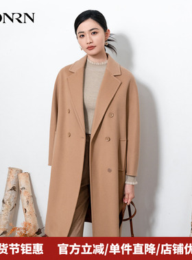 HONRN/红人西装领双排扣山羊绒羊毛呢子大衣外套女秋冬HI55OD481