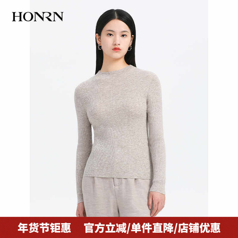 HONRN/红人修身套头长袖圆领羊毛衣针织衫上衣春秋款女HH33OM707