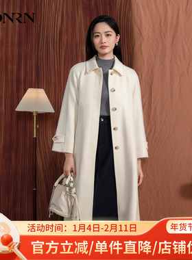 HONRN/红人白色中长款山羊绒羊毛呢子大衣外套女秋冬HI55OD890