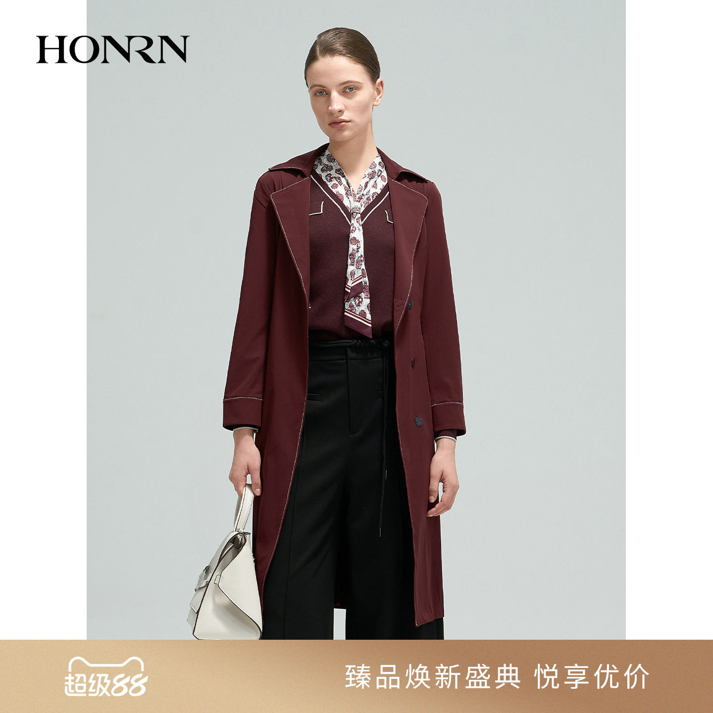 红人通勤长款系带收腰女风衣图片