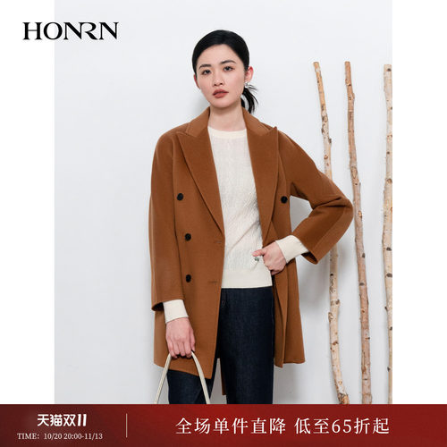 HONRN/红人系带山羊绒羊毛大衣