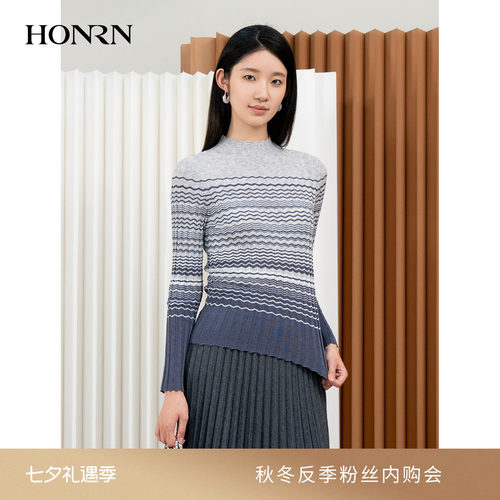 HONRN/红人半高领条纹套头针织衫