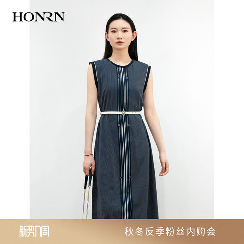 HONRN/红人桑蚕丝真丝无袖连衣裙