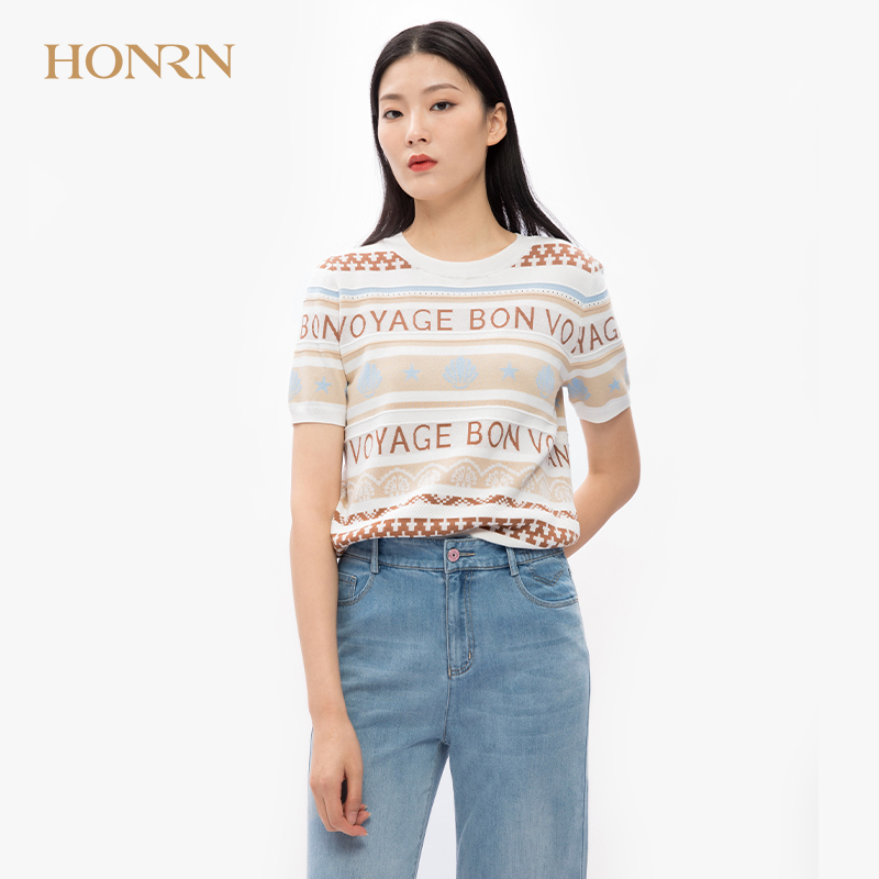 红人内搭印花宽松显瘦短袖针织衫