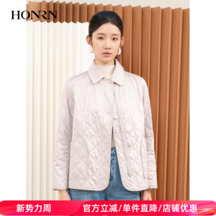 HI33MA490 棉衣棉服外套女轻薄秋冬款 HONRN 红人休闲翻领纯色短款