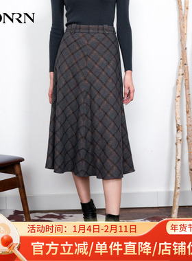 HONRN/红人时尚复古a字羊毛呢子半身裙女秋冬季中长款HI55OQ986