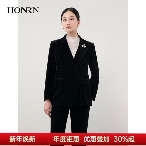 HONRN/红人套装长袖丝绒西装外套