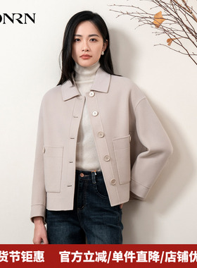 HONRN/红人短款翻领单排扣双面羊毛呢子大衣外套女秋冬HI55OD750