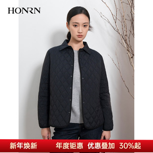 HONRN 红人宽松显瘦休闲翻领轻薄棉衣棉服女外套春秋HK39MA035