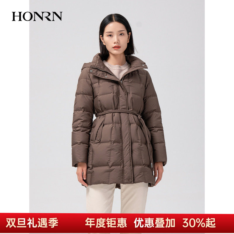 HONRN/红人连帽金属腰绳羽绒服