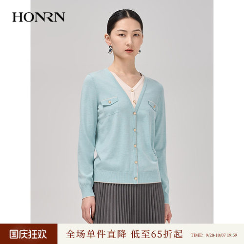 HONRN/红人V领长袖针织衫上衣