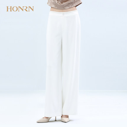 HONRN/红人白色宽松裤子薄款显瘦垂感直筒阔腿裤休闲裤夏季女长裤