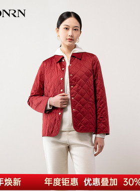 HONRN/红人时尚宽松红色女式新款菱格薄夹棉外套女HH11MA736