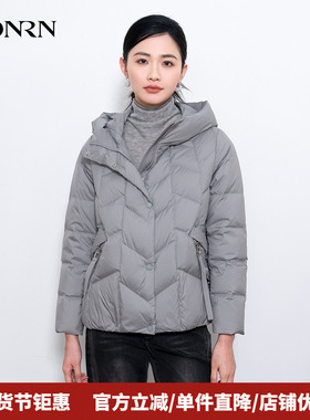 HONRN/红人修身短款立领连帽白鸭绒羽绒服外套女秋冬HK59YR031