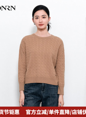 HONRN/红人圆领套头显瘦山羊绒羊毛衣打底针织衫女上衣HI55OM671