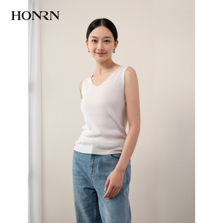 HONRN/红人白色打底内搭无袖显瘦针织背心上衣女春秋HH11OM681