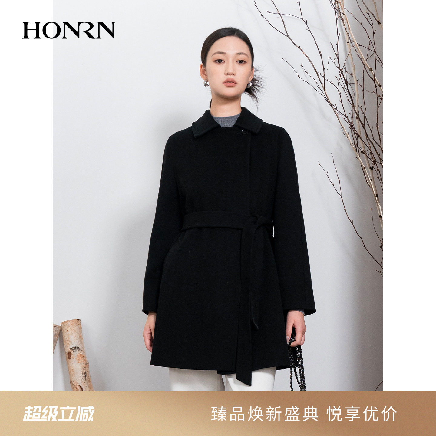 HONRN/红人山羊绒羊毛呢大衣外套图片