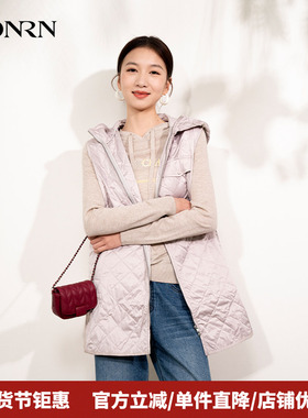 HONRN/红人休闲防风立领连帽轻薄夹棉马甲外套女春秋款HI11MA499